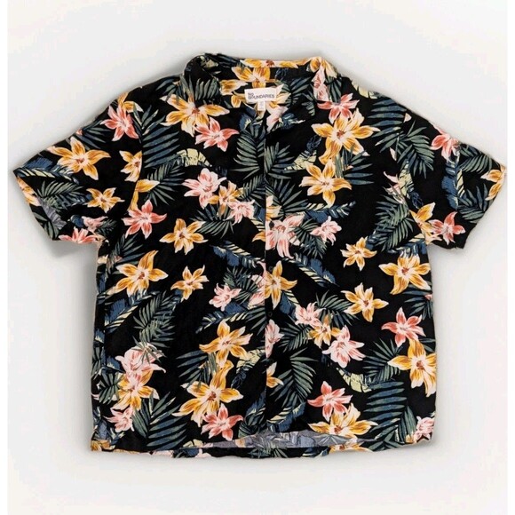 No Boundaries Men’s XL Hawaiian Floral Shirt Black Tropical Button Up Rayon - Picture 1 of 12